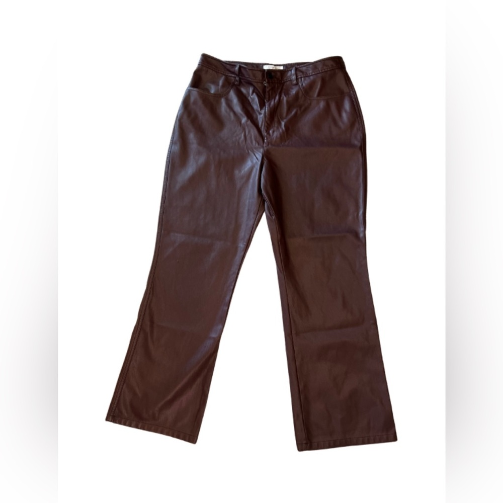 Marissa Webb x RTR Faux Leather Kick-Flare Trousers Pants Burgundy Size 16 - Picture 4 of 8
